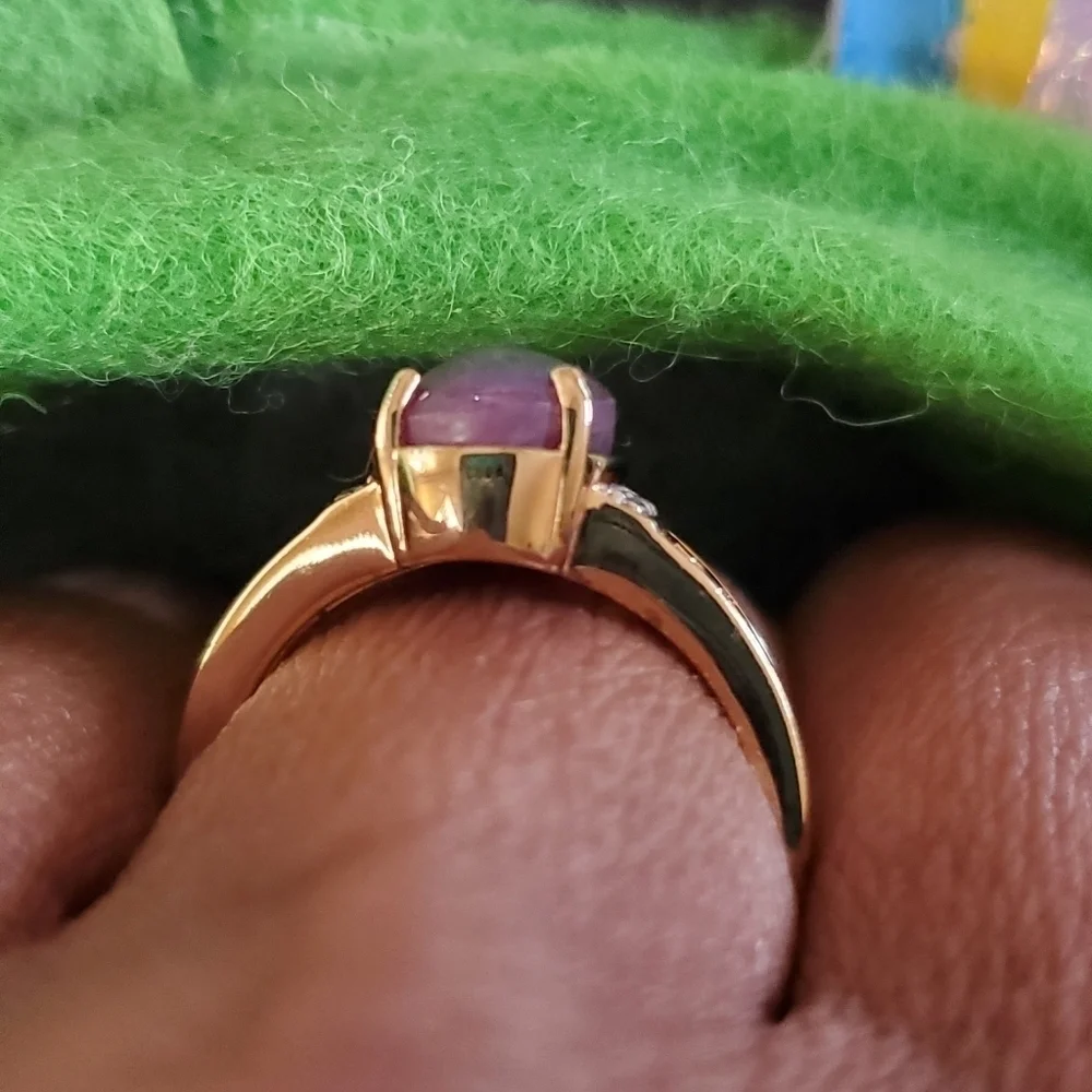 India Star Ruby And White Zircon Solitaire Celestial Ring Sz 8 - Picture 5 of 8